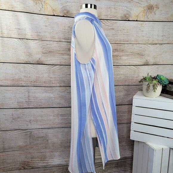 Two by Vince Camuto Pastel Striped Button Down Sleeveless Duster Cover Up Large - Picture 3 of 7